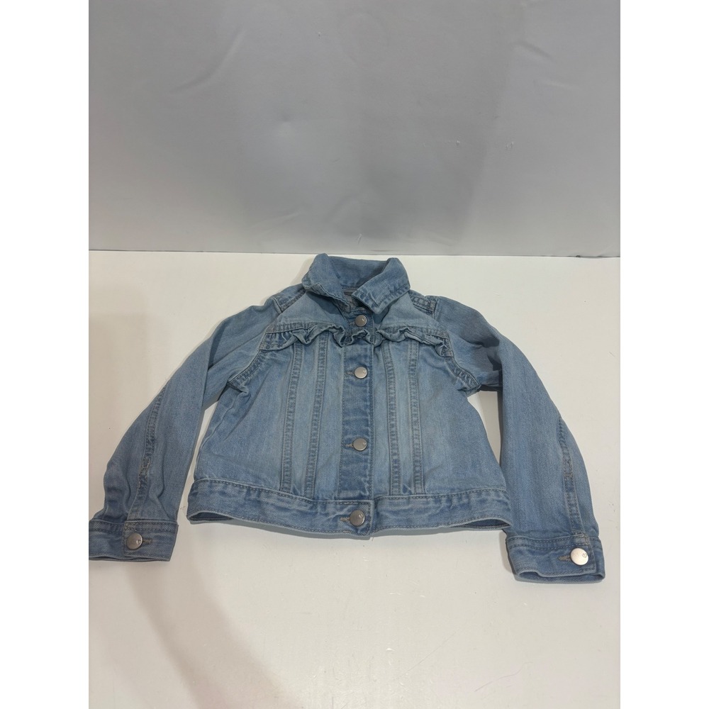 The Childrens Place Denim Jacket Kids 4T Light Wash Ruffle Heart Button Trim